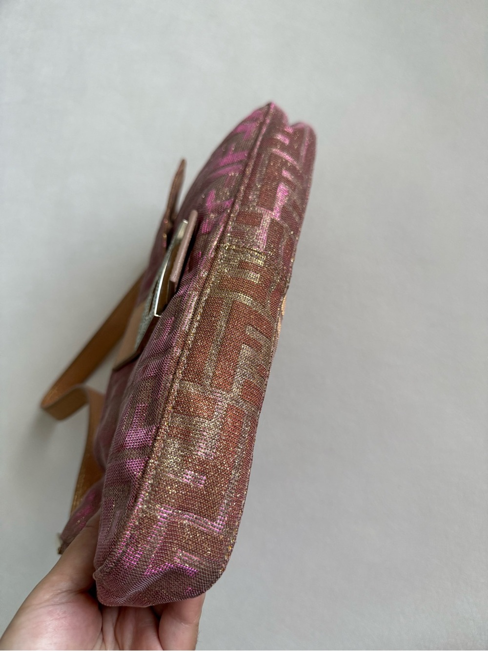 *RARE* Vintage Fendi Metallic Pink Baguette Bag w Crystal Buckle - Picture 7 of 12